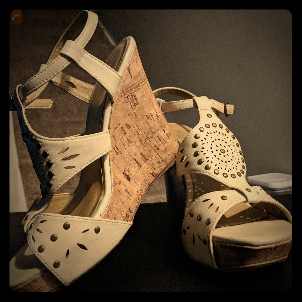 High Heel Wedges Sandals Studded Cork Heel